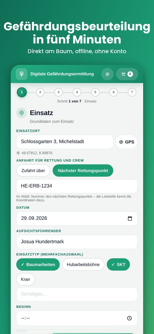Schritt Einsatz mit GPS und Rettungspunkt